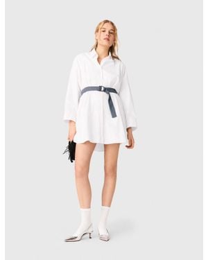 Maje Shirt Dress With Contrast Belt - White