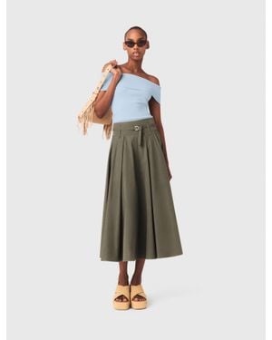 Maje Cotton Pleated Maxi Skirt - White