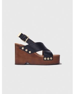 Maje Leather Platform Sandals - Black