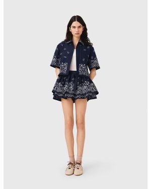 Maje Short Embroidered Ruffled Skirt - Blue