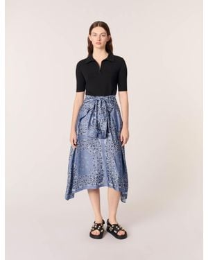 Maje Layered-Effect Patterned Dress - Blue
