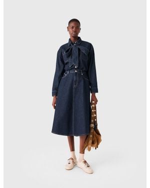 Maje Denim Jacket With Bow - Blue
