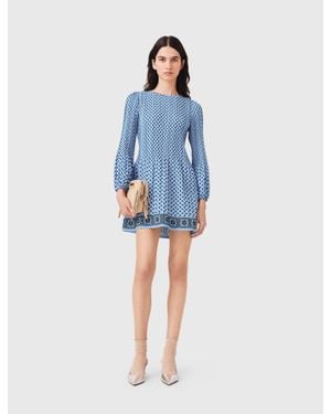 Maje Patterned Pleated Dress - Blue