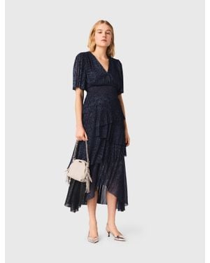 Maje Metallic Ruffled Midi Dress - Blue