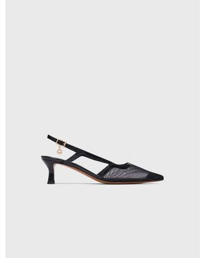 Maje Leather And Mesh Slingbacks - White