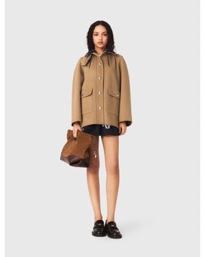 Maje Wool Coat With Removable Hood - Natural