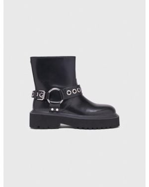 Maje Leather Biker Boots - Black