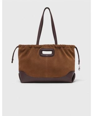 Maje Leather And Suede Milpli Tote Bag - Brown