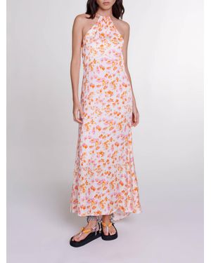 Maje Floral Satin-Effect Maxi Dress - Pink