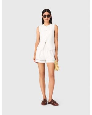Maje Embroidered Linen Blend Shorts - White