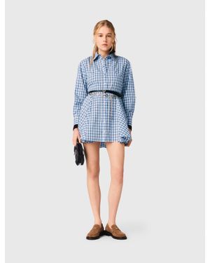 Maje Rhinestone-Trim Cotton Shirt Dress - Blue