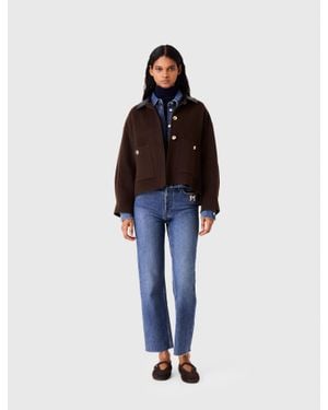 Maje Kurze Wolljacke Mit Plisseerücken - Blau