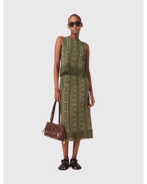 Maje Knit Skirt With Rhinestone Flowers - Natural