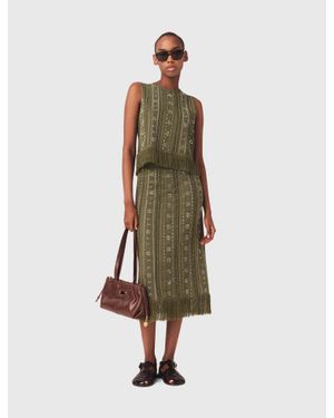 Maje Knit Skirt With Rhinestone Flowers - Natural