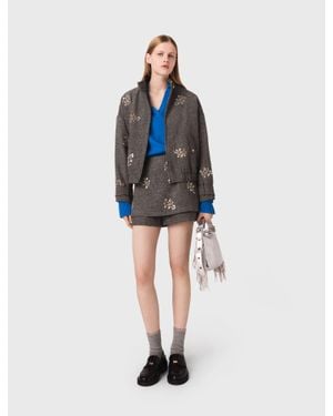 Maje Shorts Mit Floraler Stickerei - Grau