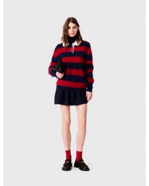 Maje Pull Fluffy Avec Col En Popeline - Rouge