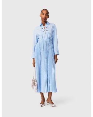 Maje Long Pleated Dress With Eyelets - Blue