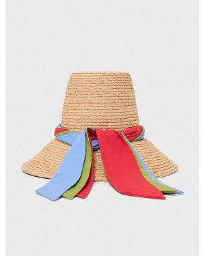 Maje Raffia Hat With Printed Ribbon - White