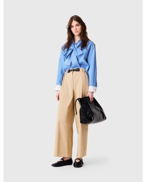 Maje Wide-Leg Cotton Trousers - Natural