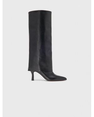 Maje Heeled Tubular Leather Boots - Black