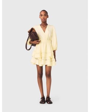 Maje Short Ruffled Dress - Natural