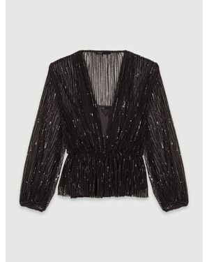 Maje Belted Sequin Shirt - Black