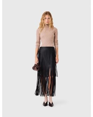 Maje Fringed Faux Leather Skirt - White