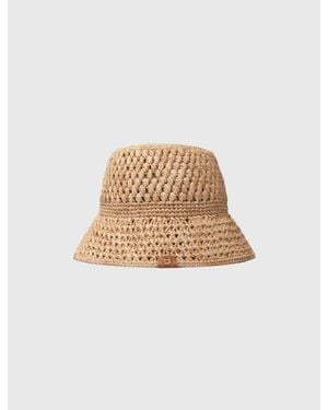 Maje Crochet Raffia Bucket Hat - White