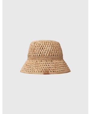 Maje Crochet Raffia Bucket Hat - White