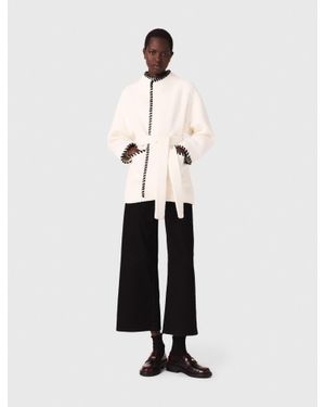 Maje Lined Coat With Contrasting Ribbon - White