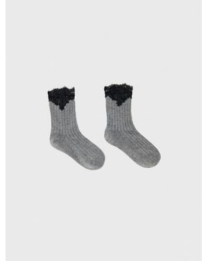 Maje Chaussettes En Coton Et Dentelle - Blanc