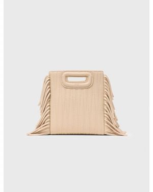 Maje Topstitched Leather Mini M Bag - Natural