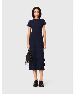 Maje Knit Maxi Dress With Ruffles - Blue