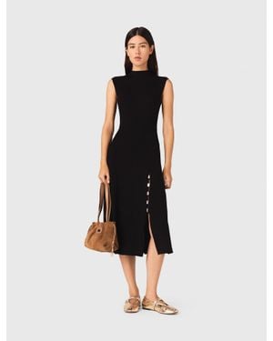Maje Ribbed Dress With Side Slit - White
