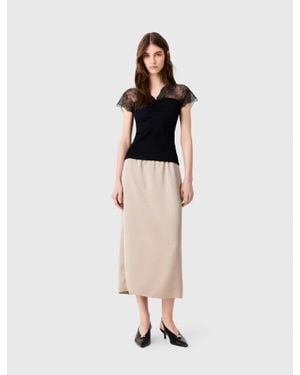 Maje Jersey Top With Lace Trim - Natural