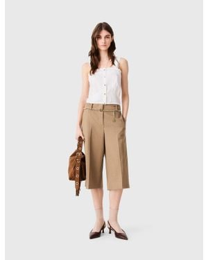 Maje Tailored Pleated Bermuda Shorts - Natural