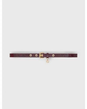Maje Slim Leather Belt With Eyelets - Red