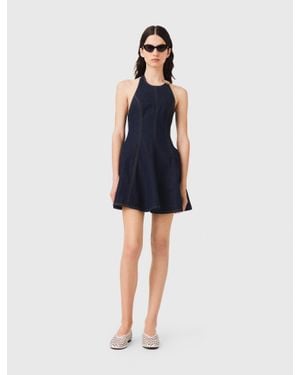 Maje Short Denim Dress With Brooch - Blue