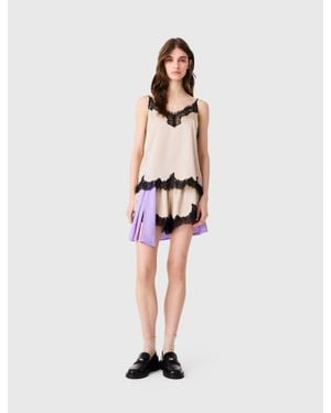 Maje Satin Top With Lace Details - White