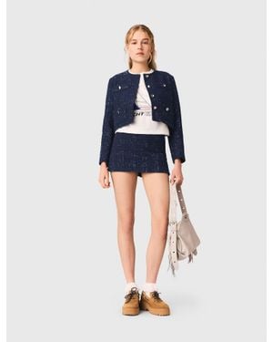 Maje Short Jacket With Patch Pockets - Blue