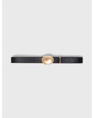 Maje Leather Belt With Oval Buckle - White