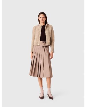 Maje Pleated Midi Skirt With Buckles - Natural