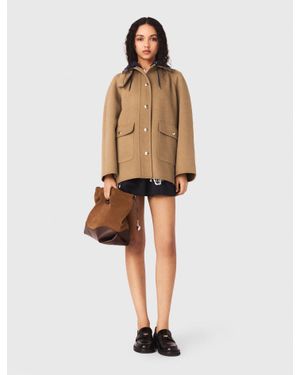 Maje Manteau En Laine À Capuche Amovible - Neutre