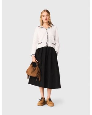 Maje Flared-Skirt High-Rise Woven Maxi Skirt - Black