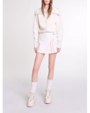 Maje Short Pleated Tweed Skirt - White