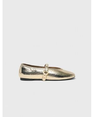 Maje Metallic Leather Ballet Flats - White