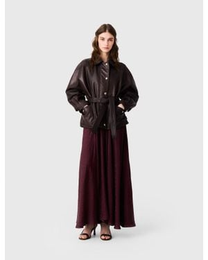 Maje Oversize-Lederjacke, Goldknöpfe - Braun