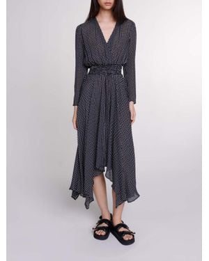 Maje Mittellanges, Gepunktetes Kleid - Blau