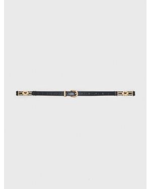 Maje Slim Croc-Effect Leather Belt - Black