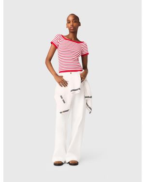 Maje Striped Knit Top With Boat Neck - White